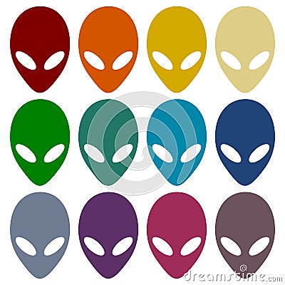 Alien head icons set Vector Illustration