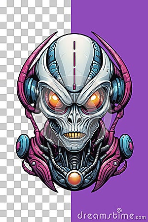 Alien head illustration isolated on transparent background Cartoon Illustration