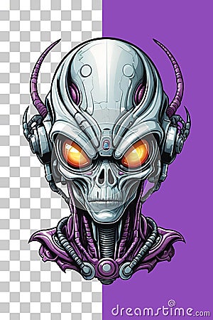 Alien head illustration isolated on transparent background Cartoon Illustration