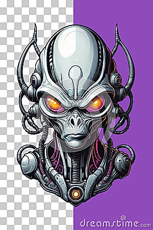 Alien head illustration isolated on transparent background Cartoon Illustration