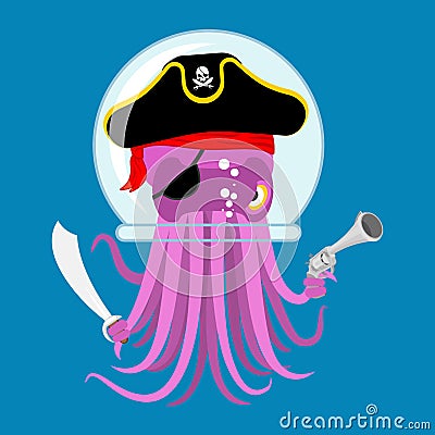 Alien intruders Space pirate Octopus. cosmic monster Invader. po Vector Illustration