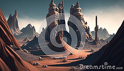 alien landform, digital art illustration, Generative AI Cartoon Illustration