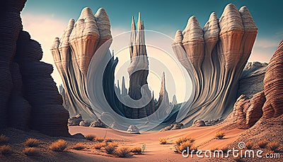 alien landform, digital art illustration, Generative AI Cartoon Illustration