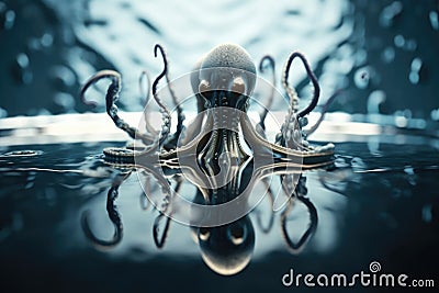 alien life form of tentacled creature, swimming in calm pool Stock Photo