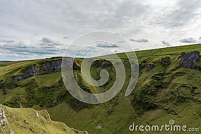 Alien-like rocky hills covered in a green moss and grass Stock Photo