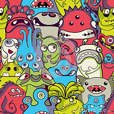 Alien and monsters - seamless pattern Vector Illustration