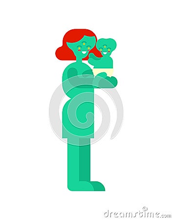 Alien mother and little baby isolated. extraterrestrial child. Little monster Vector illustration Vector Illustration