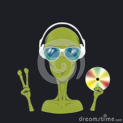 Alien music fun hand drawn vector illustration Vector Illustration