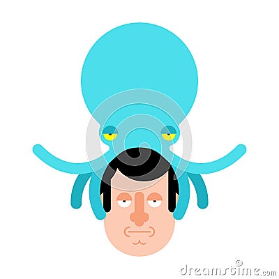 Alien Octopus on head. Mind control. Monster Aliens Management of human consciousness Vector Illustration