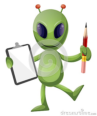 Alien with pencil and notebook, illustration, vector Vector Illustration
