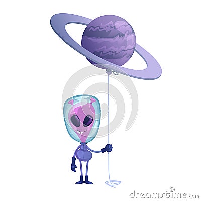 Alien with planet balloon flat cartoon vector illustration Vector Illustration
