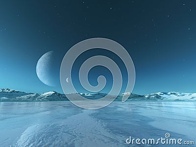 Alien Planet Frozen Lake Background, Winter Stock Photo