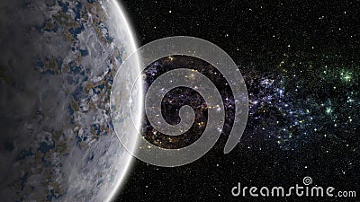 Alien planet with nebula in the deep space Stock Photo