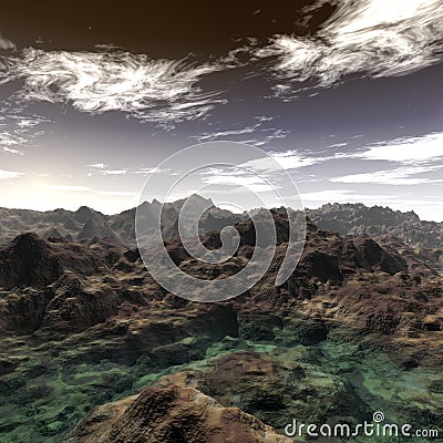 Alien Planet Surface And Sky Stock Photo