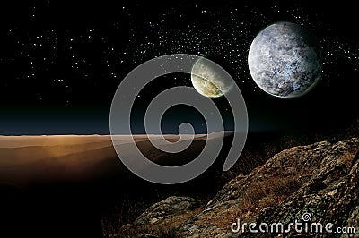 Alien Planet Two Moons Stock Photo