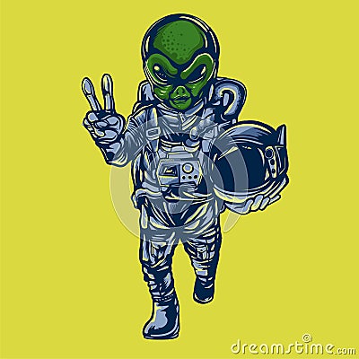 Alien showing peace sign  Vector Illustration