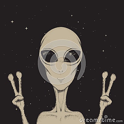 Alien showing a peace sign Vector Illustration