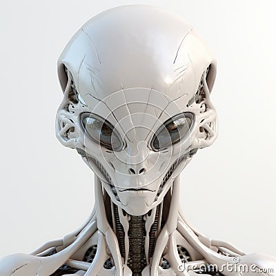 3d Alien Face With Elaborate Spacecrafts In Metallic Rotation Stock Photo