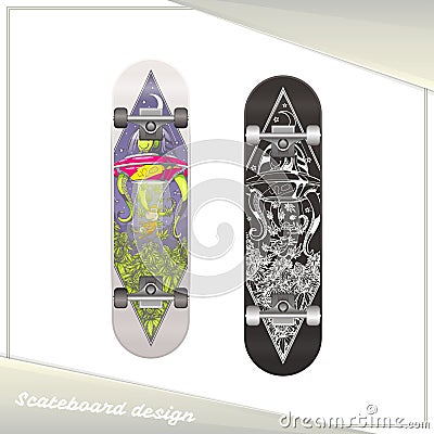 Alien Skateboard Design Vector Illustration