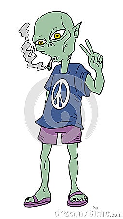 Alien smoking Vector Illustration