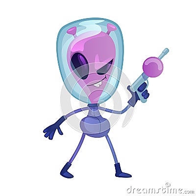 Alien with space weapon flat cartoon vector illustration Vector Illustration