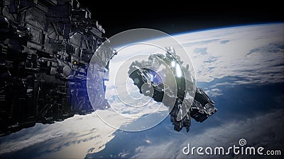 Alien Spaceship Armada Nearing Earth Stock Photo