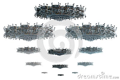 Alien spaceship collage depth of field perspectives Stock Photo