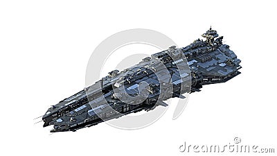 Alien spaceship flying, UFO spacecraft in flight isolated on white background, 3D render Stock Photo