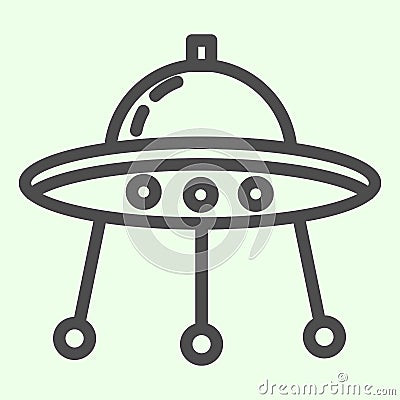 Alien spaceship line icon. Spacecraft or ufo ship plate outline style pictogram on white background. Space and astronomy Vector Illustration