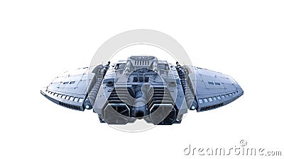 Alien spaceship, UFO spacecraft in flight isolated on white background, back view, 3D rendering Stock Photo