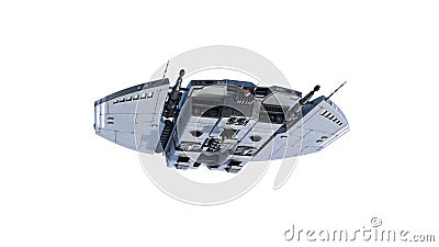 Alien spaceship, UFO spacecraft in flight isolated on white background, bottom view, 3D rendering Stock Photo