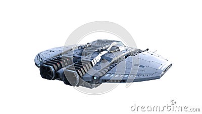 Alien spaceship, UFO spacecraft in flight isolated on white background, rear view, 3D rendering Stock Photo