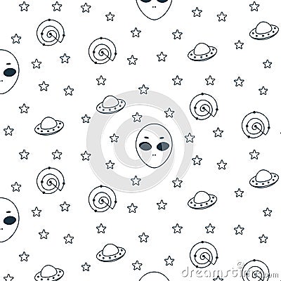 alien spaceships space stars unknown coloring doodle line Vector Illustration