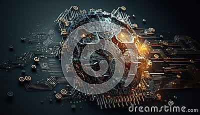 Alien technology microchip. Futuristic tech. Generative AI Stock Photo