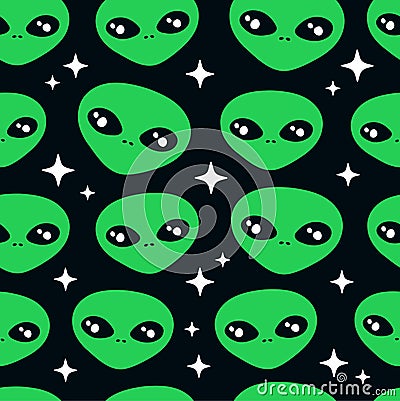 Alien ufo faces seamless pattern Vector Illustration