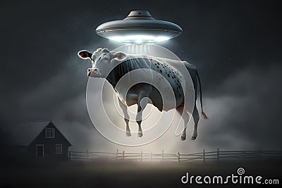 Alien visitors stolen cow extraterrestrial ufo Cartoon Illustration