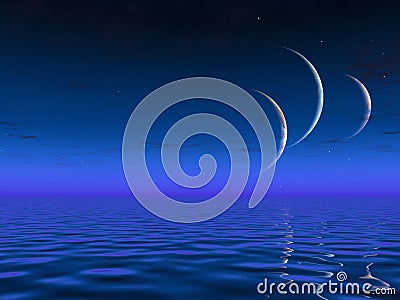 Alien worlds planets rise Stock Photo