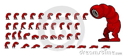 Alien Worm Monster Animated Character Sprites Vector Illustration