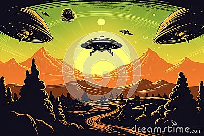 Aliens are chasing a human, concept of extra-terrestrial pursuit, created with Generative AI technology Stock Photo