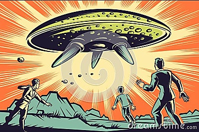 Aliens are chasing a human, concept of extra-terrestrial pursuit, created with Generative AI technology Stock Photo