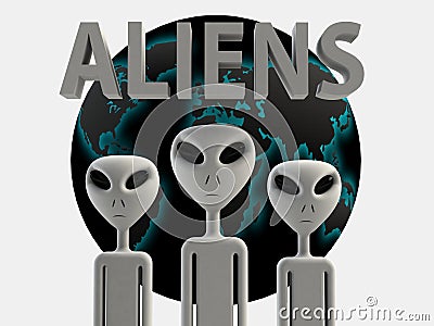 Aliens 3D effect rendering on white background Stock Photo