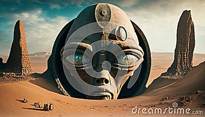 Aliens in the rocky desert. Fantasy illustration. Generated by AI Stock Photo