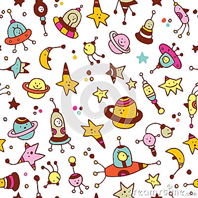 Aliens, planets, stars, space cosmos seamless pattern Vector Illustration