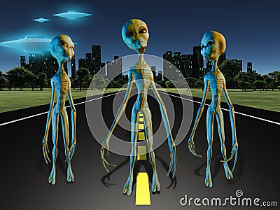 Aliens on road Stock Photo