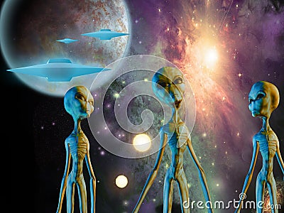 Aliens and spacecrafts Stock Photo