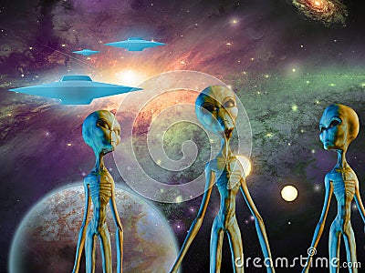 Aliens and spacecrafts Stock Photo
