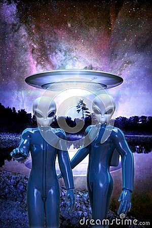 Aliens and ufo Stock Photo