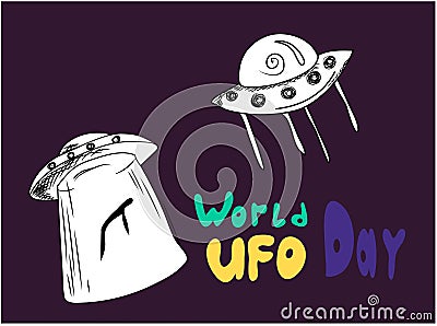 Aliens visit the earth for research. Vector illustration. UFO worlds day.Suitable for poster, banner, campaign, and card Vector Illustration