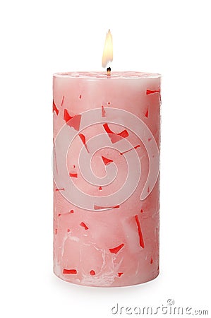 Alight color wax candle on white Stock Photo