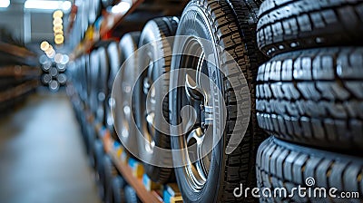 Aligned Tread Patterns - Tire Stock Array with Central Focus and Space for Text. Concept Tire Stock Photo
